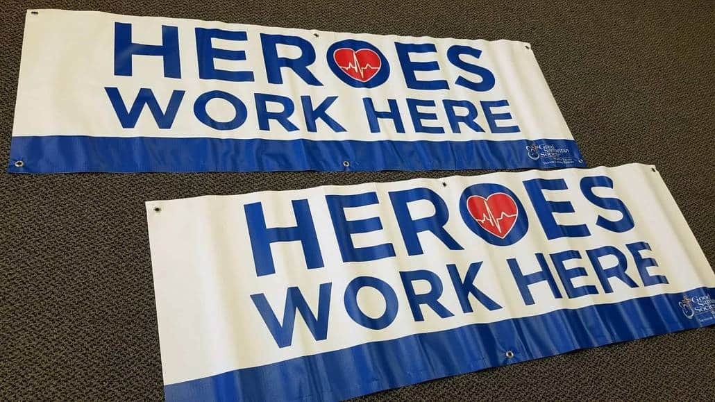Heroes work here banner