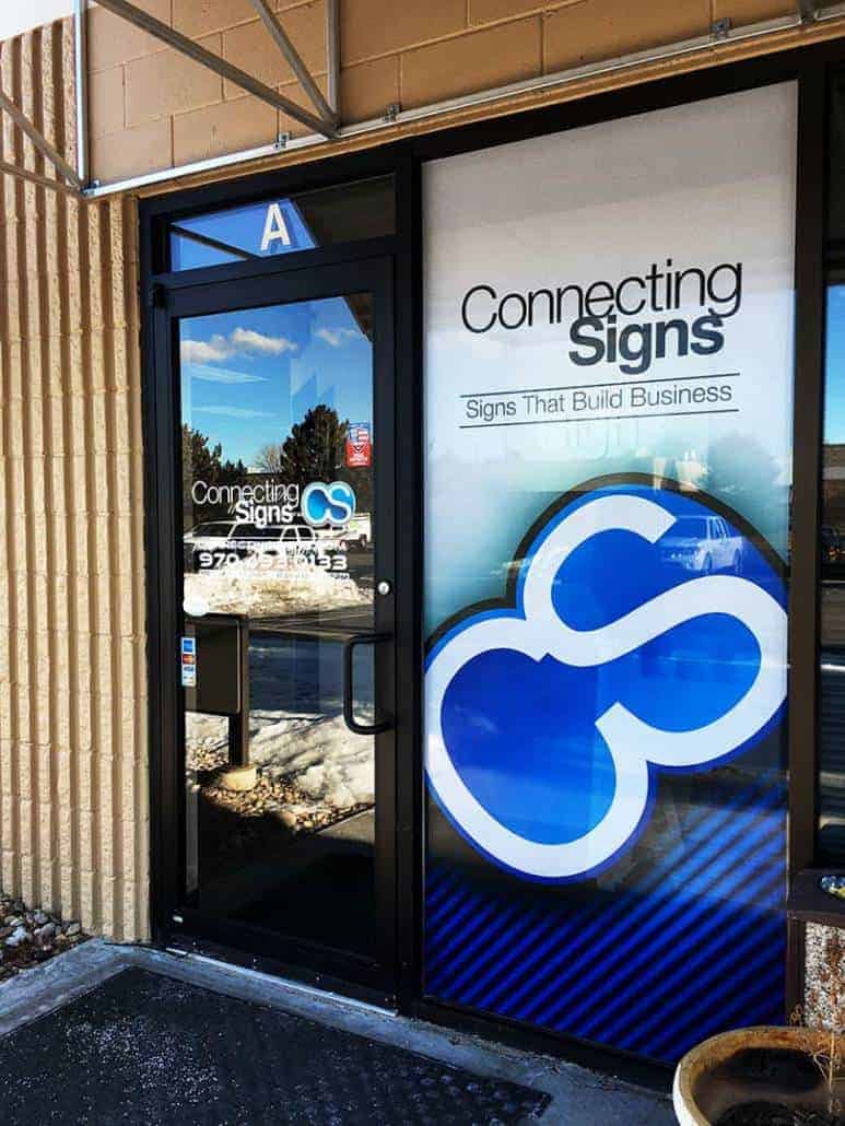 Connecting signs window wrap and glass door design