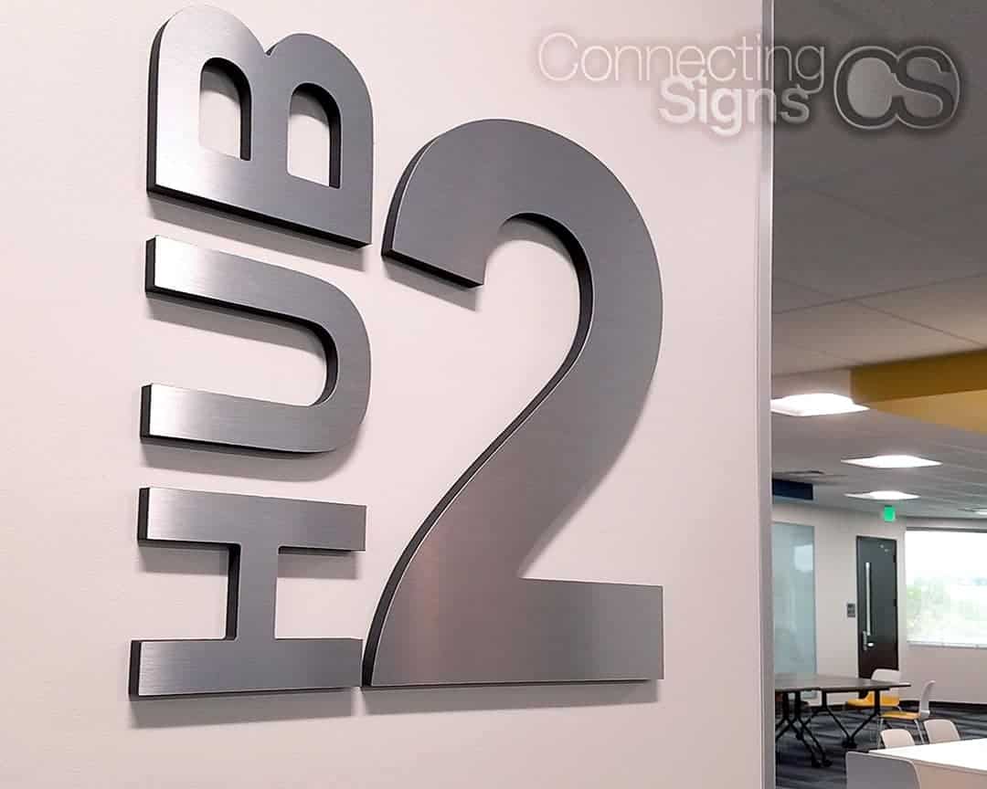 HUB 2 Metal 3D sign on wall